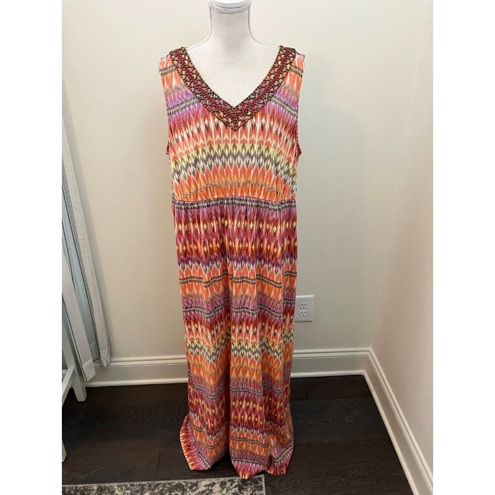 Sonoma Sleeveless Maxi Boho Style Beaded Neckline Dress Size 2X